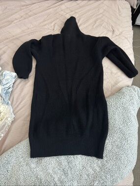 Black Ribbed Turtleneck Sweater Dress - Women's